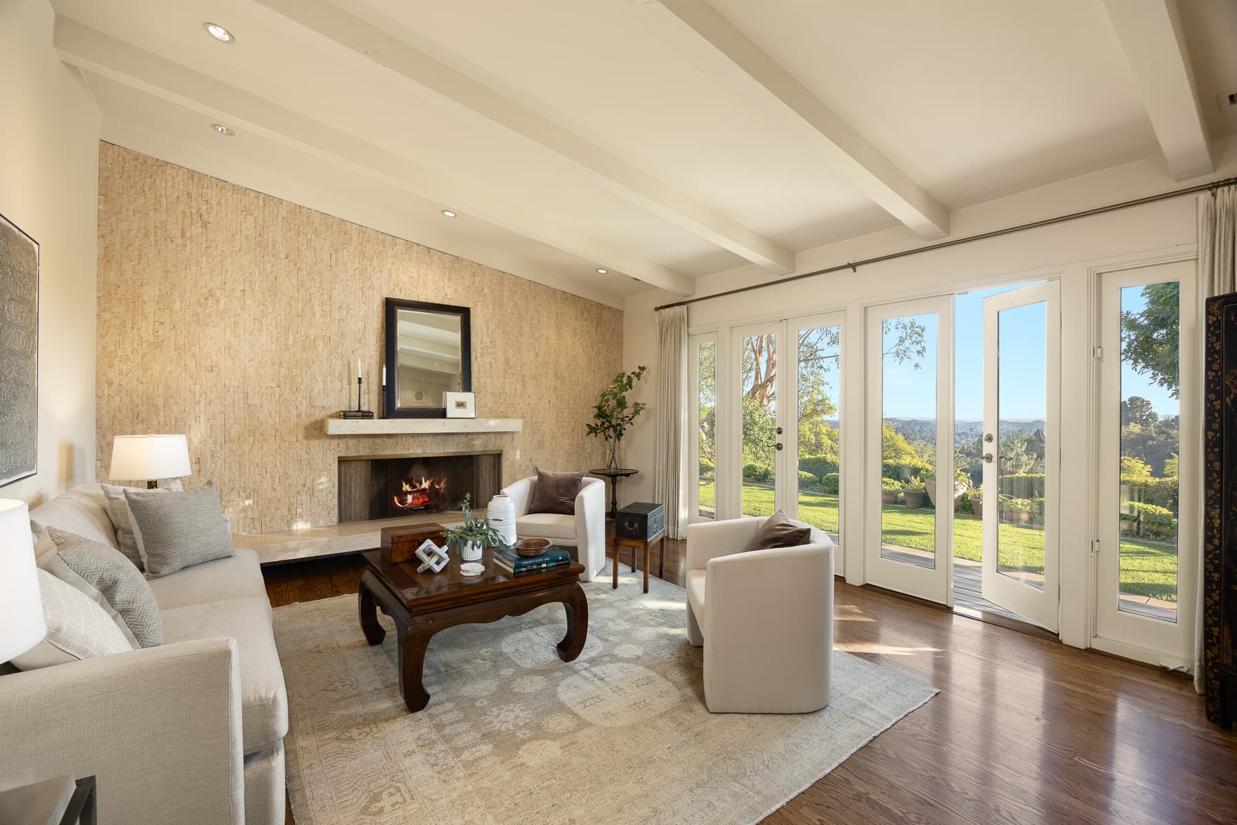 Warm living room with fireplace